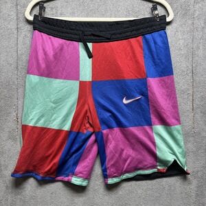 Nike Dri fit Shorts Boys Xl Multicolor Rainbow Checkered Color Block Athletic 8"